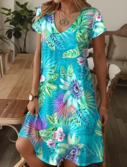Discount Women's Mini Dress Casual Dress Sundress A Line Dress Summer Dress Elegant Vacation Stylish Vacation Daily Regular Fit Floral Graphic Ditsy Floral Short Sleeve Crew Neck Summer Women T Shirt Dresses