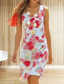 Clearance Women's Mini Dress Casual Dress Floral Dress Summer Dress Stylish Casual Vacation Daily Date Regular Fit Floral Sleeveless U Neck Red Blue Orange Green Summer Women Spring Dresses