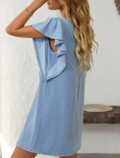 Discount Women's Mini Dress Casual Dress T Shirt Dress Tee Dress Stylish Casual Vacation Daily Regular Fit Stripe Short Sleeve Crew Neck Pink Sky Blue Summer Women T Shirt Dresses