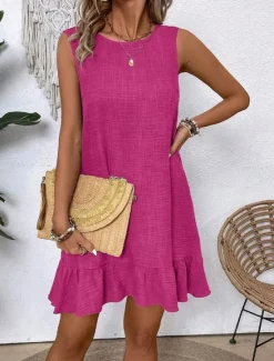Clearance Women's Mini Dress Casual Dress Tank Dress Stylish Basic Casual Vacation Daily Regular Fit Plain Sleeveless Crew Neck Pink Blue Green Apricot Summer Women Sundresses