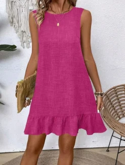 Clearance Women's Mini Dress Casual Dress Tank Dress Stylish Basic Casual Vacation Daily Regular Fit Plain Sleeveless Crew Neck Pink Blue Green Apricot Summer Women Sundresses