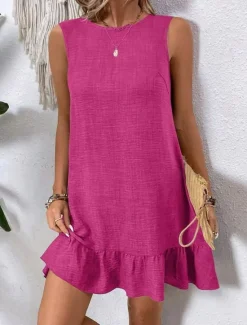 Clearance Women's Mini Dress Casual Dress Tank Dress Stylish Basic Casual Vacation Daily Regular Fit Plain Sleeveless Crew Neck Pink Blue Green Apricot Summer Women Sundresses