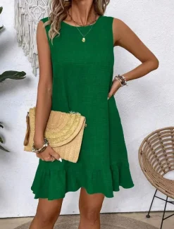 Clearance Women's Mini Dress Casual Dress Tank Dress Stylish Basic Casual Vacation Daily Regular Fit Plain Sleeveless Crew Neck Pink Blue Green Apricot Summer Women Sundresses