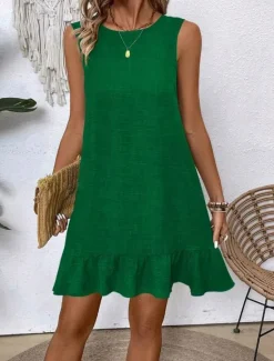 Clearance Women's Mini Dress Casual Dress Tank Dress Stylish Basic Casual Vacation Daily Regular Fit Plain Sleeveless Crew Neck Pink Blue Green Apricot Summer Women Sundresses
