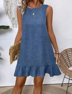 Clearance Women's Mini Dress Casual Dress Tank Dress Stylish Basic Casual Vacation Daily Regular Fit Plain Sleeveless Crew Neck Pink Blue Green Apricot Summer Women Sundresses