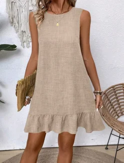 Clearance Women's Mini Dress Casual Dress Tank Dress Stylish Basic Casual Vacation Daily Regular Fit Plain Sleeveless Crew Neck Pink Blue Green Apricot Summer Women Sundresses