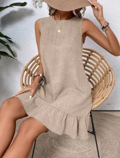 Clearance Women's Mini Dress Casual Dress Tank Dress Stylish Basic Casual Vacation Daily Regular Fit Plain Sleeveless Crew Neck Pink Blue Green Apricot Summer Women Sundresses