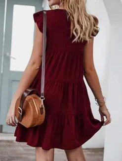 Sale Women's Mini Dress Casual Dress Swing Dress T Shirt Dress Tee Dress Stylish Basic Casual Vacation Daily Regular Fit Plain Sleeveless Crew Neck White Wine Summer Spring Women White Dresses