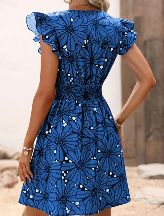Discount Women's Mini Dress Casual Dress Summer Dress Print Dress Fashion Outdoor Holiday Date Regular Fit Floral Sleeveless V Neck Blue Purple Green Summer Spring Women Floral Dresses