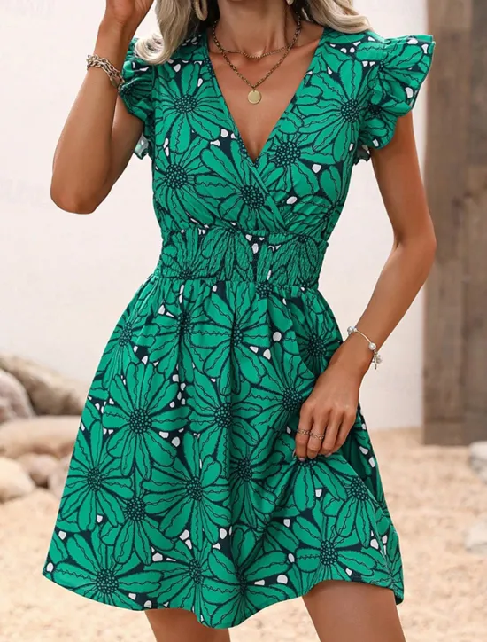 Discount Women's Mini Dress Casual Dress Summer Dress Print Dress Fashion Outdoor Holiday Date Regular Fit Floral Sleeveless V Neck Blue Purple Green Summer Spring Women Floral Dresses