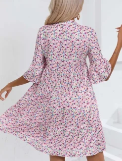 Discount Women's Mini Dress Casual Dress Stylish Casual Vacation Daily Regular Fit Floral Geometric 3/4 Length Sleeve Notched Neck Summer Women Spring Dresses