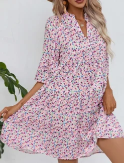 Discount Women's Mini Dress Casual Dress Stylish Casual Vacation Daily Regular Fit Floral Geometric 3/4 Length Sleeve Notched Neck Summer Women Spring Dresses