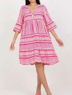 Discount Women's Mini Dress Casual Dress Stylish Casual Vacation Daily Regular Fit Floral Geometric 3/4 Length Sleeve Notched Neck Summer Women Spring Dresses