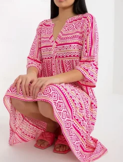 Discount Women's Mini Dress Casual Dress Stylish Casual Vacation Daily Regular Fit Floral Geometric 3/4 Length Sleeve Notched Neck Summer Women Spring Dresses