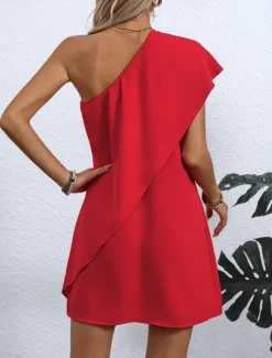 Sale Women's Mini Dress Casual Dress Basic Casual Vacation Daily Regular Fit Plain Sleeveless One Shoulder Summer Women Cocktail Dress