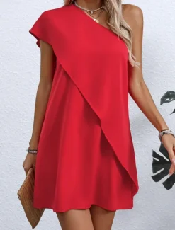 Sale Women's Mini Dress Casual Dress Basic Casual Vacation Daily Regular Fit Plain Sleeveless One Shoulder Summer Women Cocktail Dress