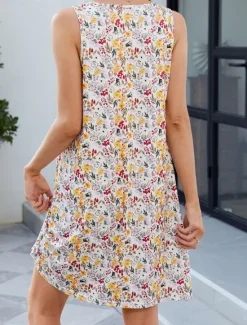 Women's Mini Dress Casual Dress Tank Dress Stylish Casual Vacation Daily Regular Fit Floral Leaf Sleeveless V Neck White Yellow Blue Green Summer Women Sundresses