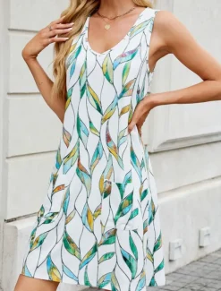 Women's Mini Dress Casual Dress Tank Dress Stylish Casual Vacation Daily Regular Fit Floral Leaf Sleeveless V Neck White Yellow Blue Green Summer Women Sundresses