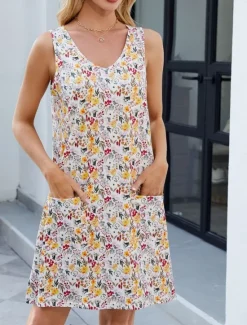 Women's Mini Dress Casual Dress Tank Dress Stylish Casual Vacation Daily Regular Fit Floral Leaf Sleeveless V Neck White Yellow Blue Green Summer Women Sundresses