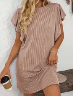 Women's Mini Dress Casual Dress Mini Dress Petite Dress A Line Dress Basic Birthday Vacation Work Casual Loose Fit Stripe Gingham Short Sleeve Crew Neck Pink Sky Blue Green Khaki Summer Spring Women T Shirt Dresses