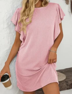 Women's Mini Dress Casual Dress Mini Dress Petite Dress A Line Dress Basic Birthday Vacation Work Casual Loose Fit Stripe Gingham Short Sleeve Crew Neck Pink Sky Blue Green Khaki Summer Spring Women T Shirt Dresses