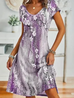 Hot Women's Mini Dress Casual Dress Casual Daily Regular Fit Floral Short Sleeve Crew Neck Blue Purple Green Summer Women T Shirt Dresses