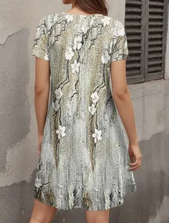 Hot Women's Mini Dress Casual Dress Casual Daily Regular Fit Floral Short Sleeve Crew Neck Blue Purple Green Summer Women T Shirt Dresses
