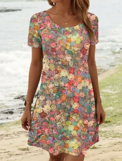Outlet Women's Mini Dress Casual Dress Casual Daily Regular Fit Floral Short Sleeve Crew Neck Summer Women T Shirt Dresses
