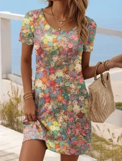 Outlet Women's Mini Dress Casual Dress Casual Daily Regular Fit Floral Short Sleeve Crew Neck Summer Women T Shirt Dresses