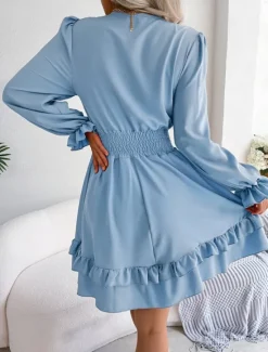 Sale Women's Mini Dress Casual Dress A Line Dress Elegant Cute Stylish Vacation Party Daily Regular Fit Plain Long Sleeve V Neck White Pink Blue Spring Fall Women White Dresses