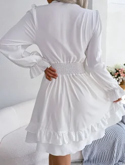 Sale Women's Mini Dress Casual Dress A Line Dress Elegant Cute Stylish Vacation Party Daily Regular Fit Plain Long Sleeve V Neck White Pink Blue Spring Fall Women White Dresses