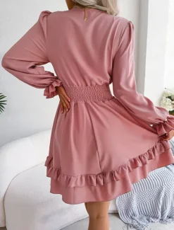 Sale Women's Mini Dress Casual Dress A Line Dress Elegant Cute Stylish Vacation Party Daily Regular Fit Plain Long Sleeve V Neck White Pink Blue Spring Fall Women White Dresses