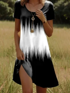 Hot Women's Mini Dress Casual Dress T Shirt Dress Tee Dress Sundress Shift Dress Vacation Casual Boho Party Beach Form Fit Ombre Graphic Short Sleeve Crew Neck White Red Blue Orange Summer Spring Women Casual Dress