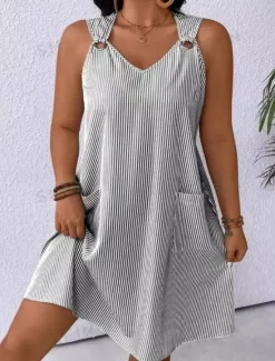 Women's Mini Dress Casual Dress Slip Dress Stylish Casual Vacation Daily Regular Fit Stripe Sleeveless Strap Black Blue Summer Women Sundresses