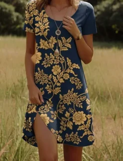 Online Women's Mini Dress Casual Dress Petite Dress T Shirt Dress Tee Dress Sundress Casual Vacation Casual Daily Regular Fit Floral Short Sleeve Crew Neck Black Red Navy Blue Green Summer Women Spring Dresses|T Shirt Dresses