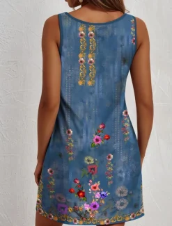 Hot Women's Mini Dress Casual Dress Petite Dress Sundress Summer Dress Casual Vacation Daily Holiday Regular Fit Floral Graphic Bohemian Sleeveless V Neck Red Blue Purple Green Summer Spring Women T Shirt Dresses