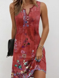 Hot Women's Mini Dress Casual Dress Petite Dress Sundress Summer Dress Casual Vacation Daily Holiday Regular Fit Floral Graphic Bohemian Sleeveless V Neck Red Blue Purple Green Summer Spring Women T Shirt Dresses