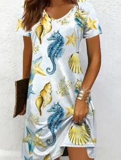 Clearance Women's Mini Dress Casual Dress T Shirt Dress Tee Dress A Line Dress Summer Dress Vacation Casual Holiday Regular Fit Graphic Animal Short Sleeve Crew Neck Yellow Red Blue Purple Summer Spring Women T Shirt Dresses