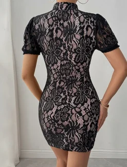 Best Women's Mini Dress Casual Dress Bodycon Summer Dress Fashion Romantic Modern Daily Beach Weekend Regular Fit Plain Short Sleeve Stand Collar Black White Summer Women White Dresses