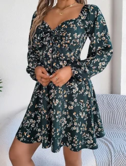 New Women's Mini Dress Casual Dress A Line Dress Stylish Casual Vacation Daily Regular Fit Floral Long Sleeve Square Neck Spring Fall Women Spring Dresses