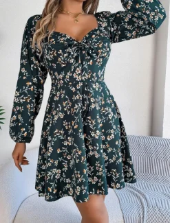 New Women's Mini Dress Casual Dress A Line Dress Stylish Casual Vacation Daily Regular Fit Floral Long Sleeve Square Neck Spring Fall Women Spring Dresses