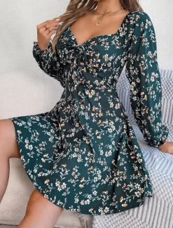 New Women's Mini Dress Casual Dress A Line Dress Stylish Casual Vacation Daily Regular Fit Floral Long Sleeve Square Neck Spring Fall Women Spring Dresses