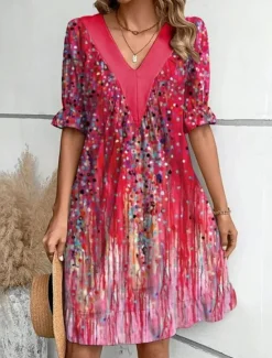 New Women's Mini Dress Casual Dress Stylish Casual Vacation Daily Regular Fit Floral Short Sleeve V Neck Red Brown Green Light Blue Summer Women Floral Dresses|Spring Dresses