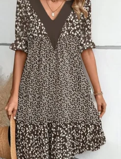 New Women's Mini Dress Casual Dress Stylish Casual Vacation Daily Regular Fit Floral Short Sleeve V Neck Red Brown Green Light Blue Summer Women Floral Dresses|Spring Dresses