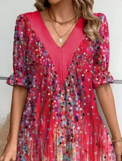 New Women's Mini Dress Casual Dress Stylish Casual Vacation Daily Regular Fit Floral Short Sleeve V Neck Red Brown Green Light Blue Summer Women Floral Dresses|Spring Dresses