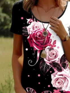 Outlet Women's Mini Dress Casual Dress T Shirt Dress Tee Dress Sundress A Line Dress Stylish Casual Beach Regular Fit Ombre Floral Graphic Short Sleeve Crew Neck Light Pink Pink Wine Summer Spring Women T Shirt Dresses