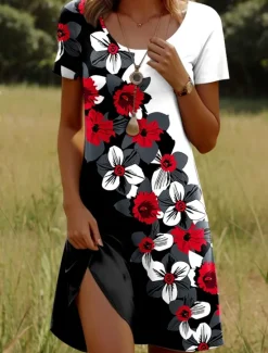 Outlet Women's Mini Dress Casual Dress T Shirt Dress Tee Dress Sundress A Line Dress Stylish Casual Beach Regular Fit Ombre Floral Graphic Short Sleeve Crew Neck Light Pink Pink Wine Summer Spring Women T Shirt Dresses