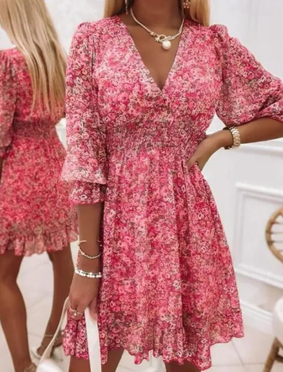 New Women's Mini Dress Casual Dress Floral Dress Boho Dress Stylish Classic Modern Vacation Daily Date Regular Fit Floral Print Half Sleeve V Neck Pink Blue Green Summer Spring Women Floral Dresses|Spring Dresses