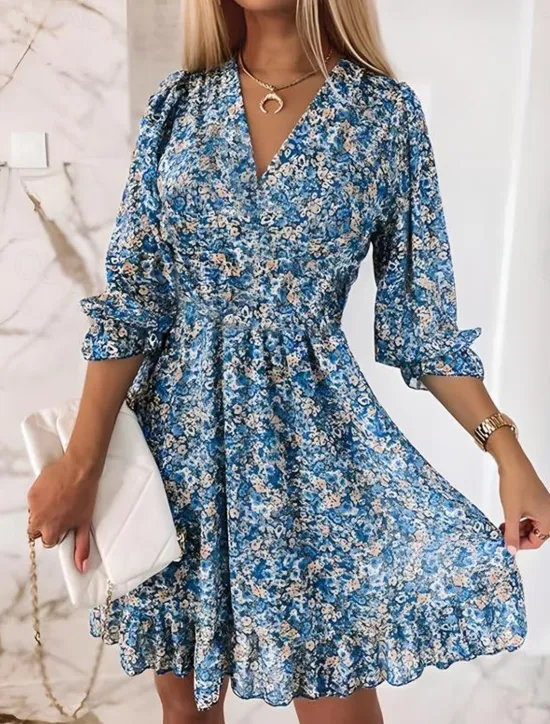 New Women's Mini Dress Casual Dress Floral Dress Boho Dress Stylish Classic Modern Vacation Daily Date Regular Fit Floral Print Half Sleeve V Neck Pink Blue Green Summer Spring Women Floral Dresses|Spring Dresses