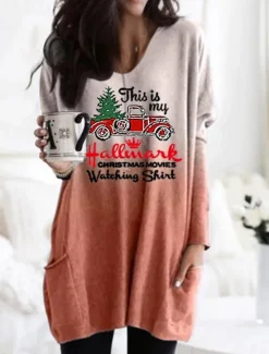 Hot Women's Mini Dress Casual Dress Shift Dress Casual Batwing Sleeve Christmas Festival Loose Fit Print Long Sleeve V Neck Blue Purple Orange Gray Fall Winter Women T Shirt Dresses